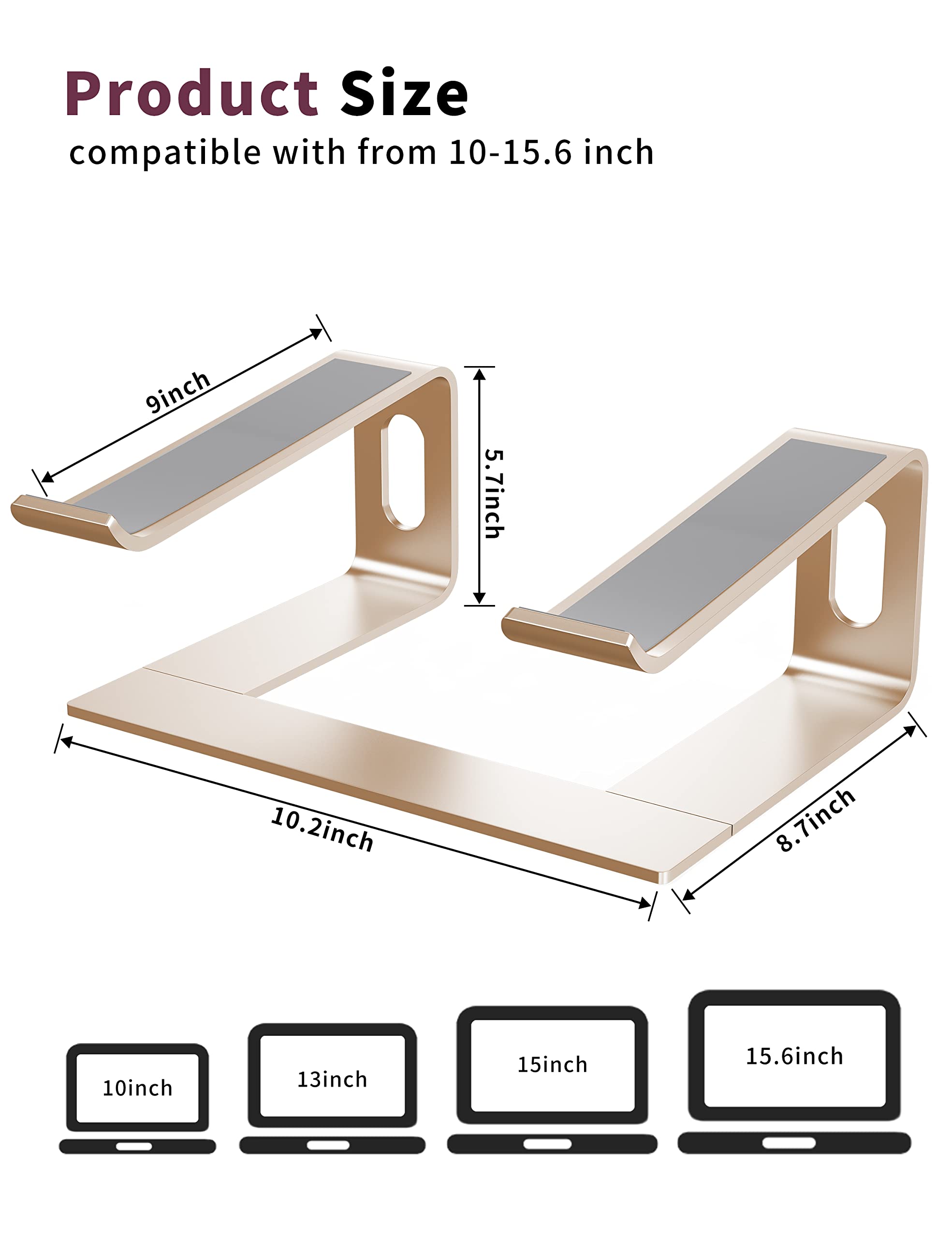 ALASHI ALASHI Laptop Stand for Desk Aluminum Computer Riser Ergonomic Notebook Holder Detachable Metal Elevator for 10 to 15.6 Inches Gold - View 7 of 7