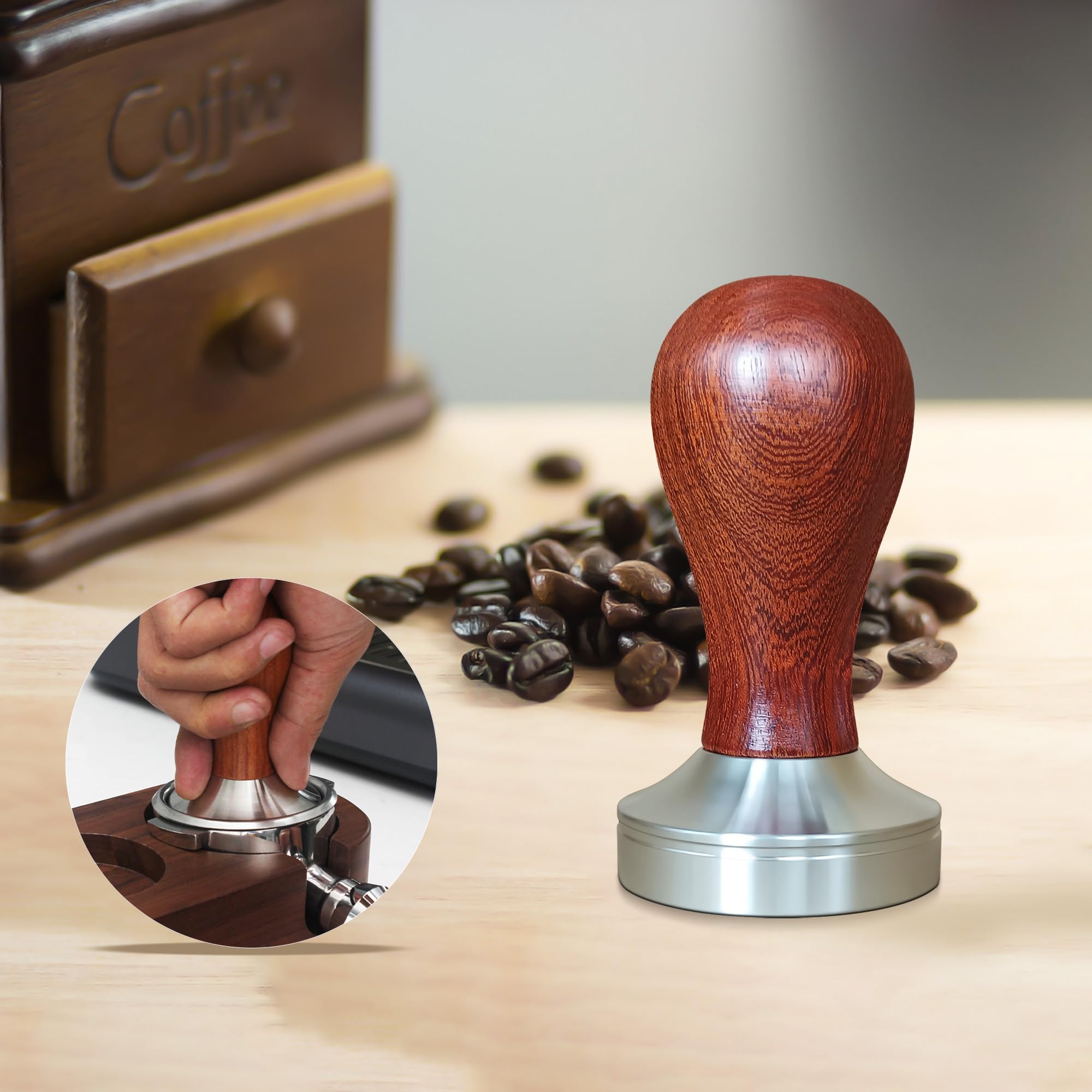 Boicafe 58mm Coffee Tamper Stainless Steel Wooden Handle Espresso Tool with Mat for Perfect Coffee Extraction - View 6 of 7