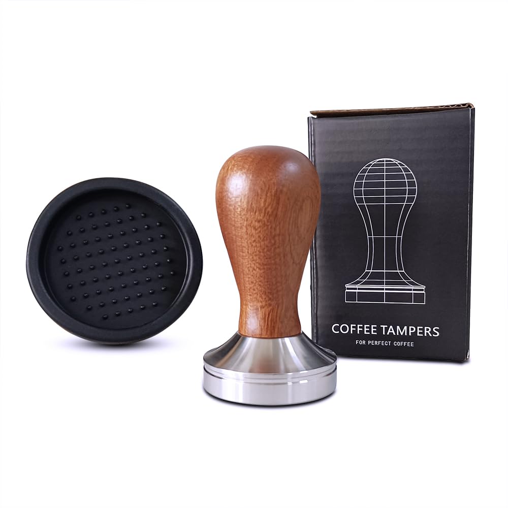 Boicafe 58mm Coffee Tamper Stainless Steel Wooden Handle Espresso Tool with Mat for Perfect Coffee Extraction