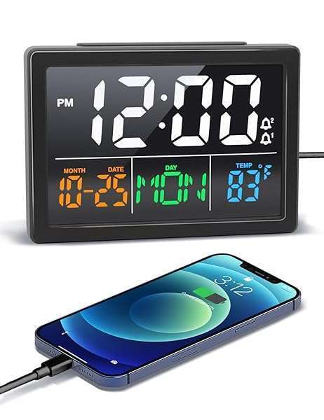 JALL "Digital Alarm Clock with 5.5" LED Display, USB Charger, Snooze & Adjustable Brightness - Perfect for Bedroom & Desk"