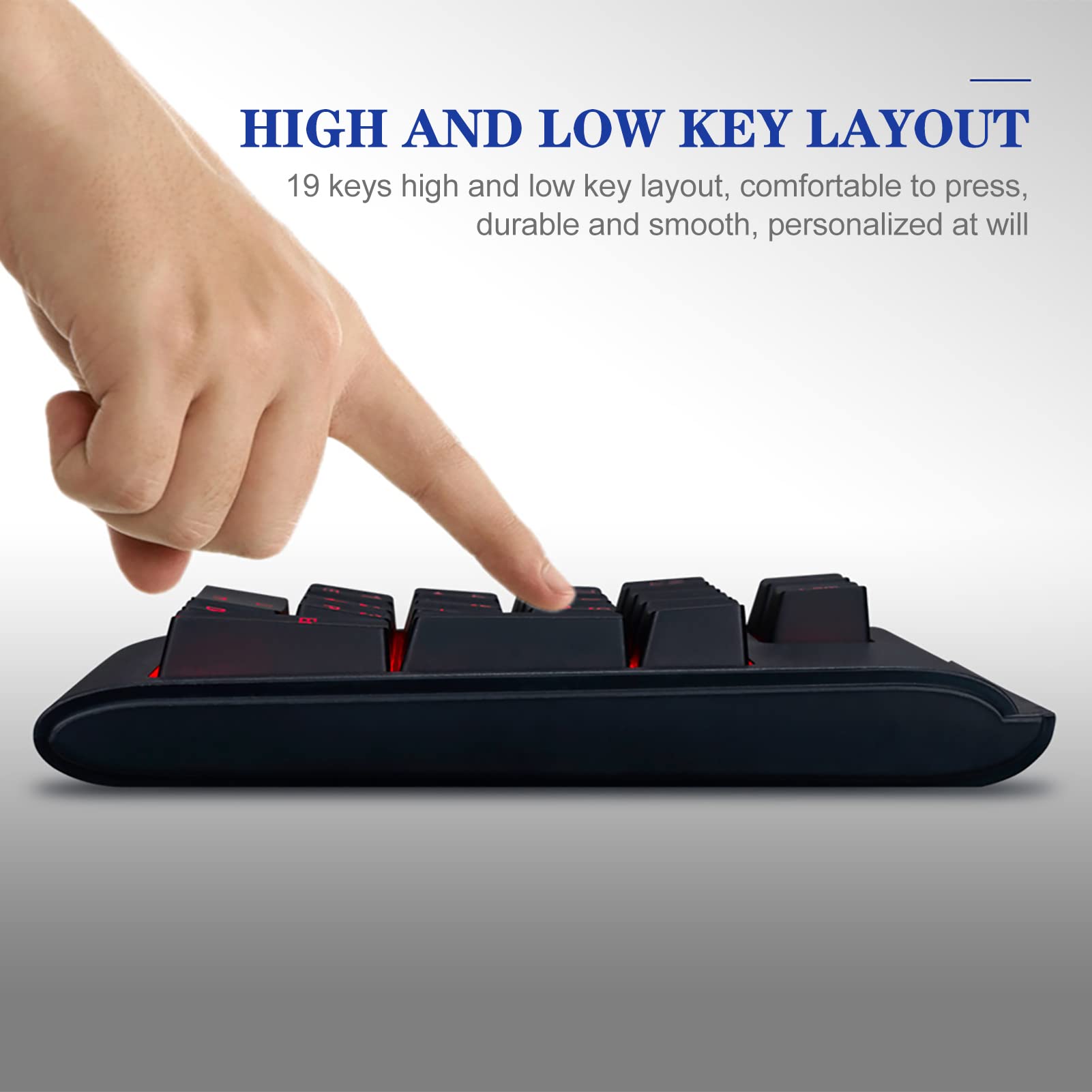 Thincol Thincol One-Handed Mechanical Feel Gaming Keyboard USB Tricolor Backlit 19 Keys Plug and Play Black - View 4 of 9