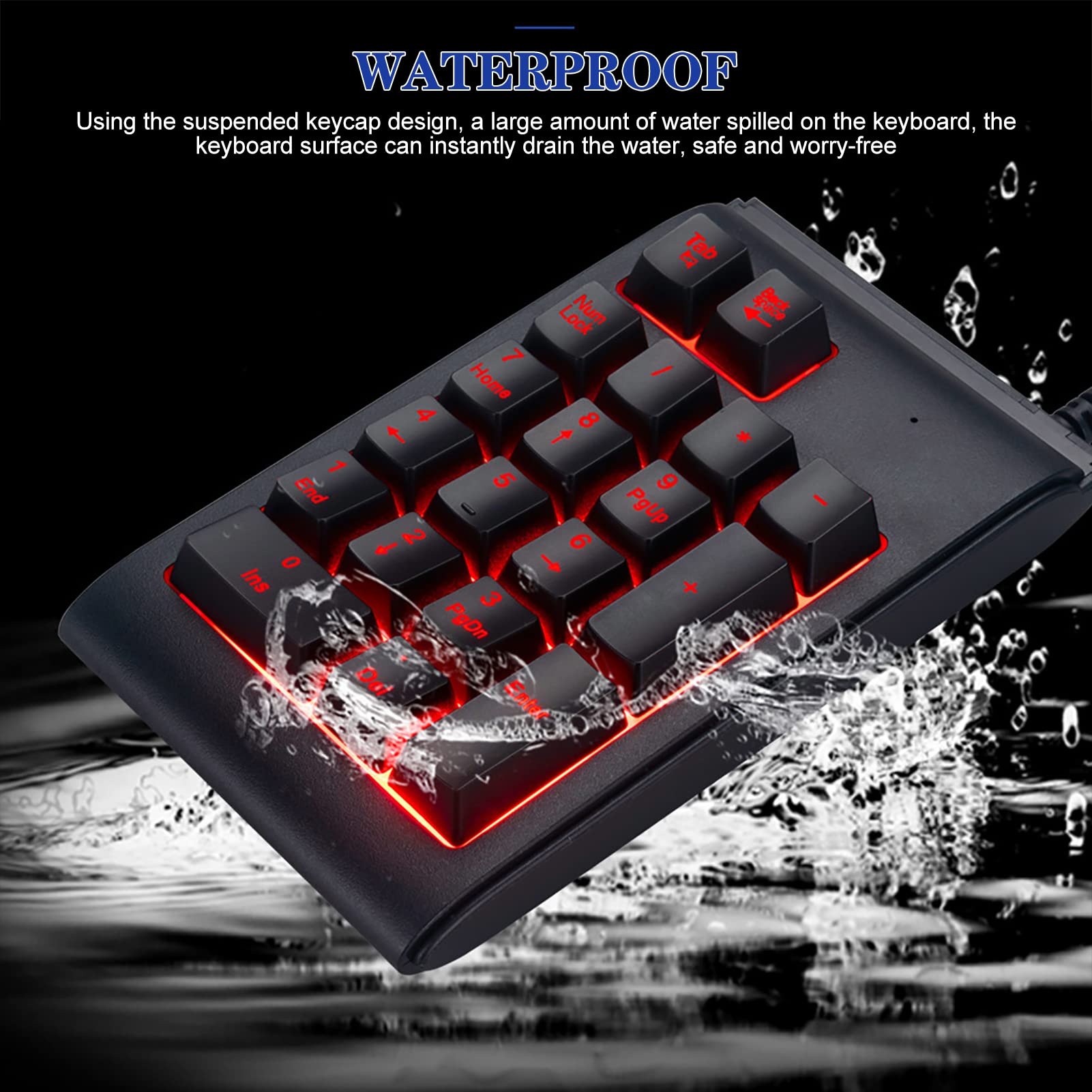 Thincol Thincol One-Handed Mechanical Feel Gaming Keyboard USB Tricolor Backlit 19 Keys Plug and Play Black - View 5 of 9
