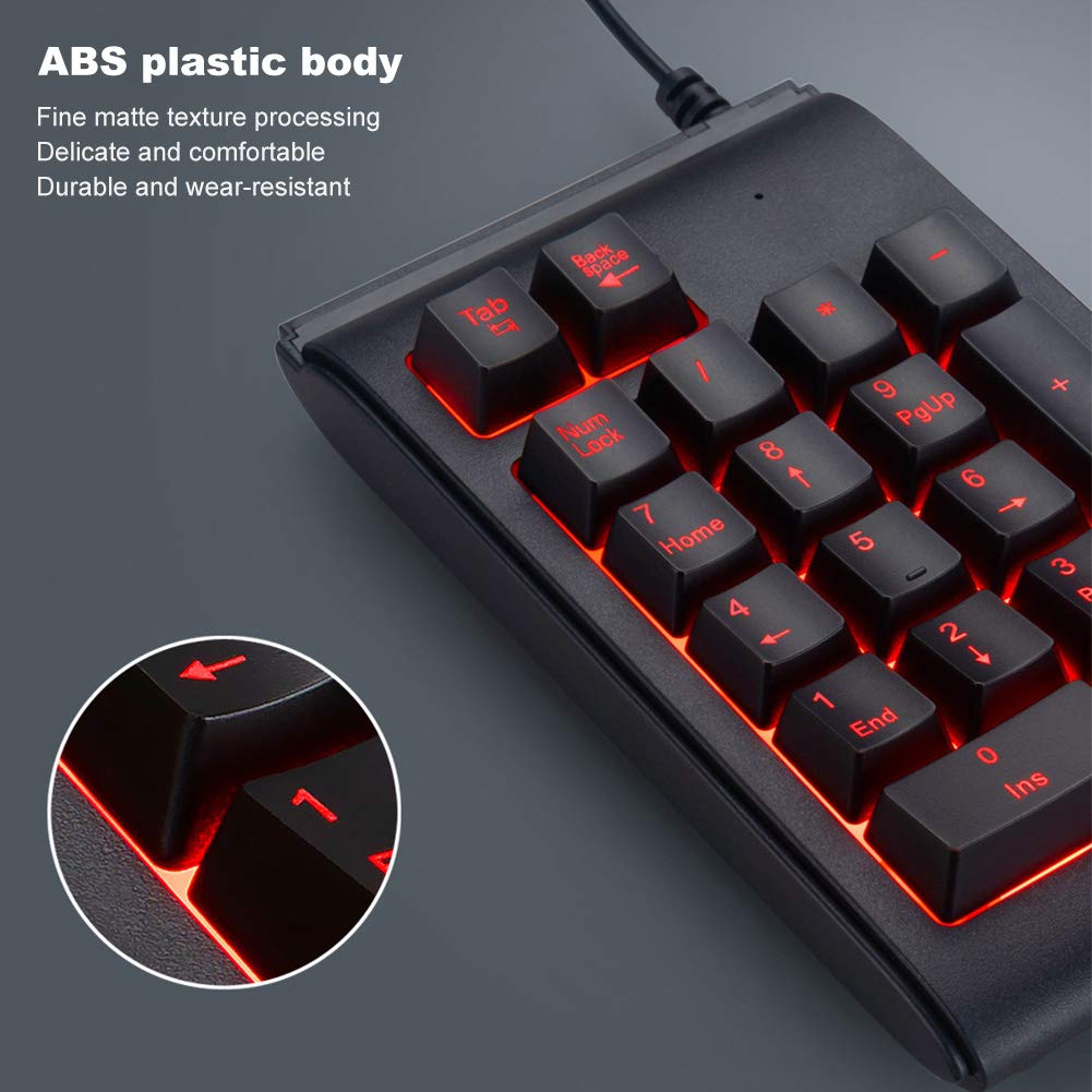 Thincol Thincol One-Handed Mechanical Feel Gaming Keyboard USB Tricolor Backlit 19 Keys Plug and Play Black - View 6 of 9