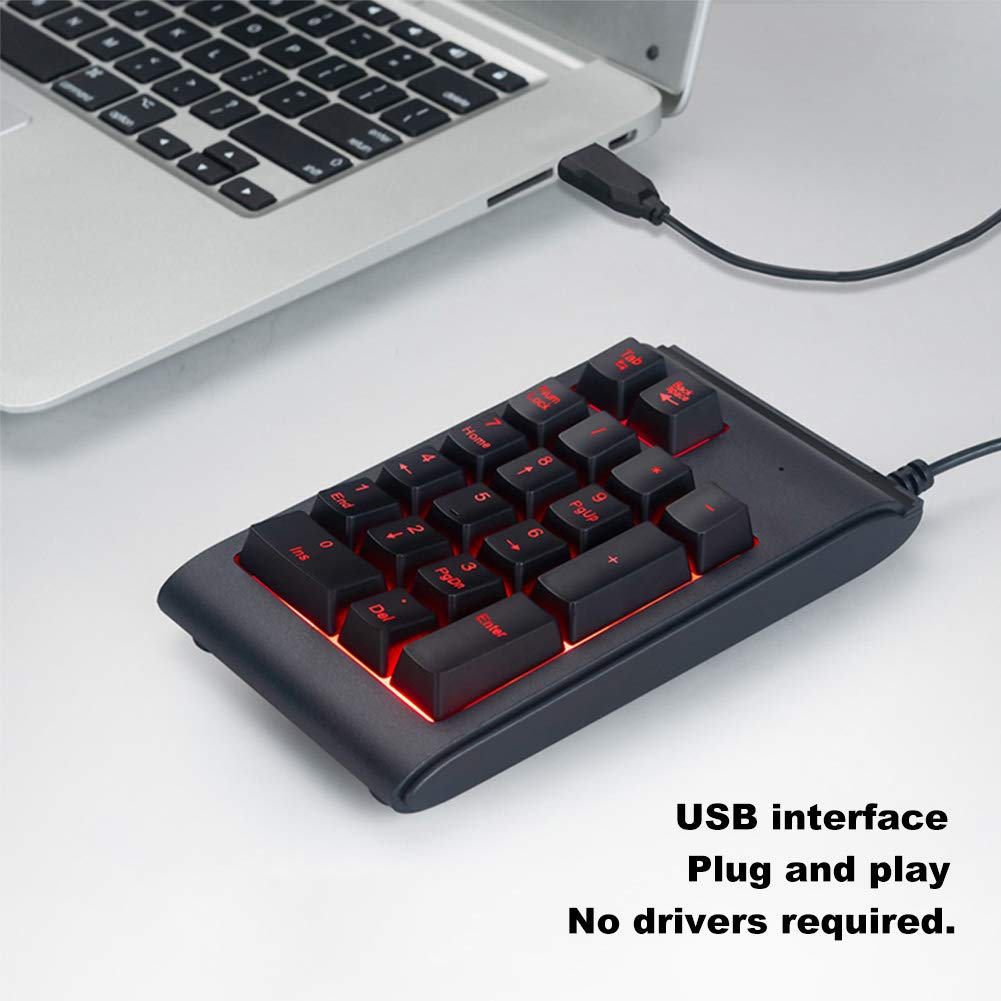 Thincol Thincol One-Handed Mechanical Feel Gaming Keyboard USB Tricolor Backlit 19 Keys Plug and Play Black - View 8 of 9