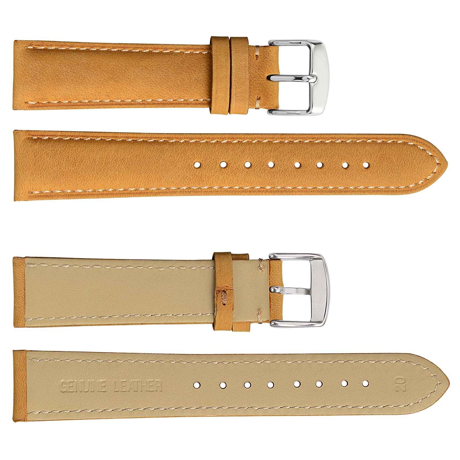 WOCCI 16mm Vintage Leather Watch Band for Men and Women with Silver Buckle in Tan Color - View 2 of 9
