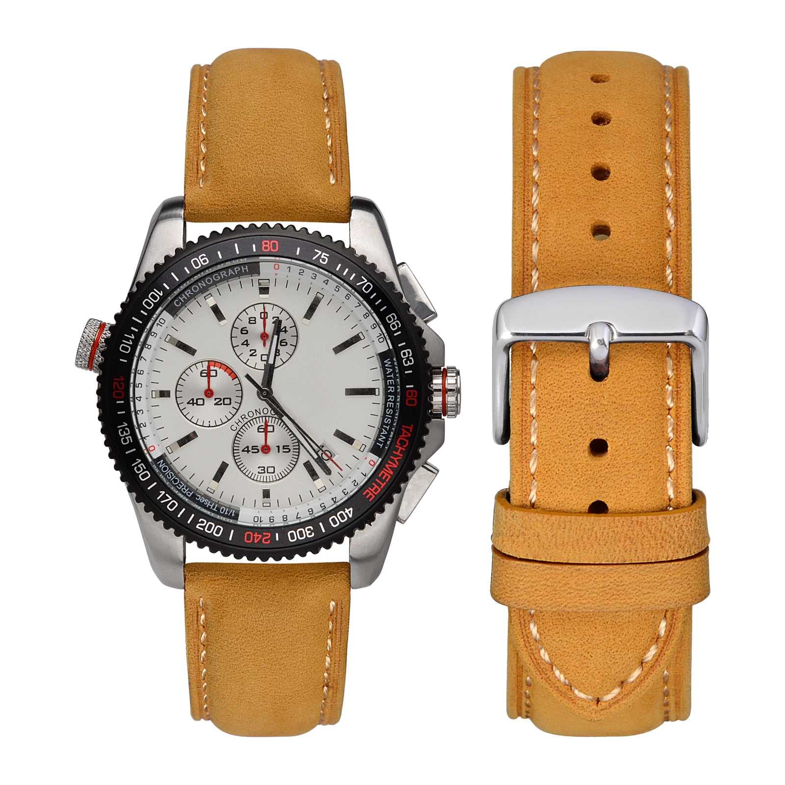 WOCCI 16mm Vintage Leather Watch Band for Men and Women with Silver Buckle in Tan Color - View 5 of 9