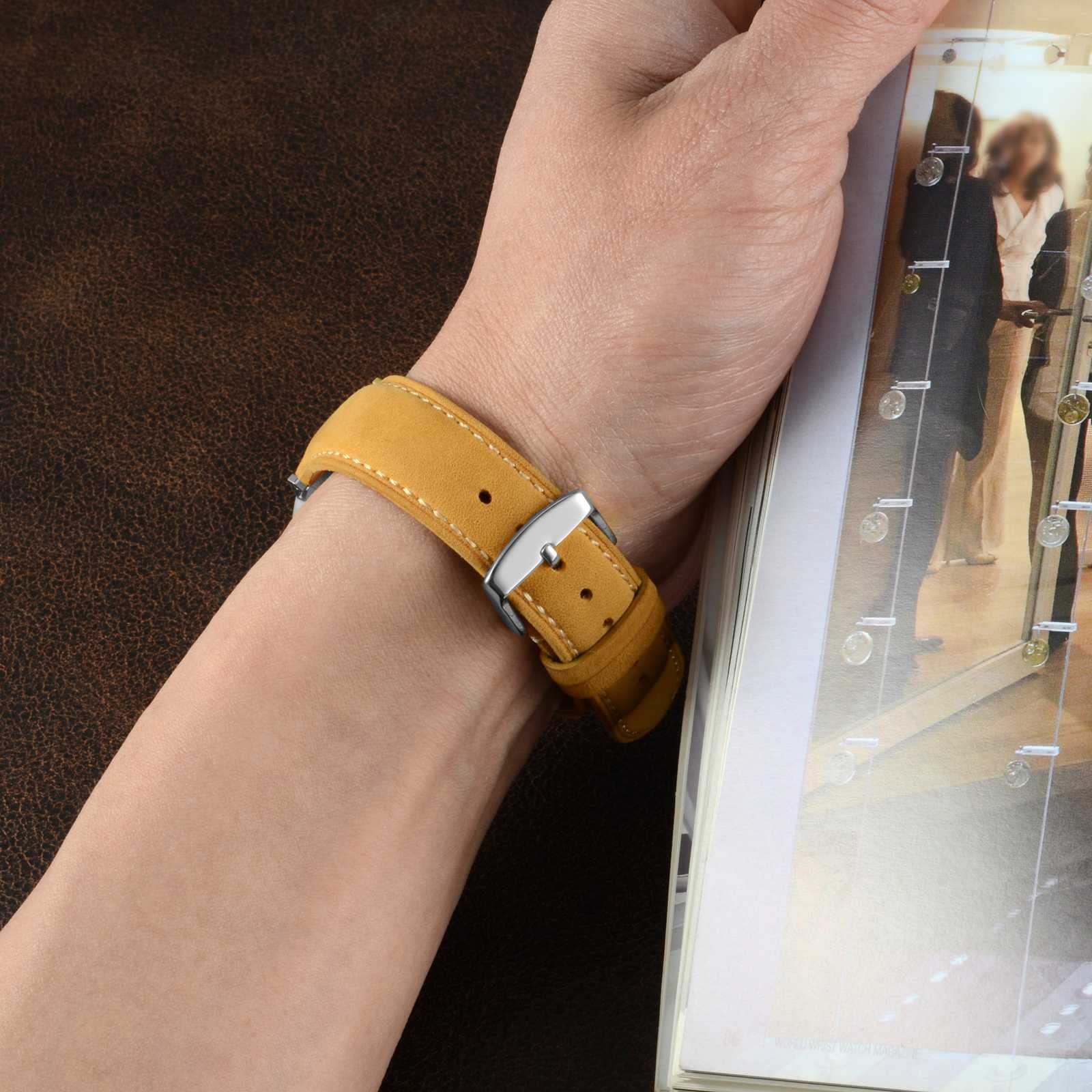 WOCCI 16mm Vintage Leather Watch Band for Men and Women with Silver Buckle in Tan Color - View 6 of 9