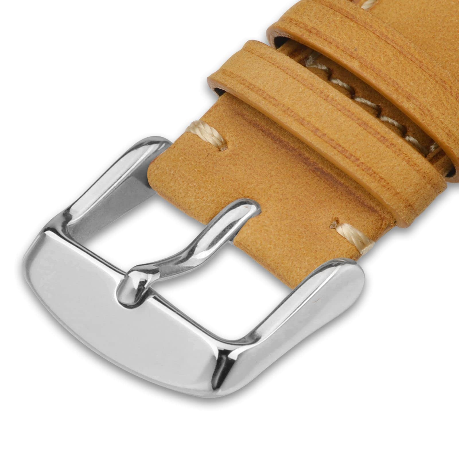 WOCCI 16mm Vintage Leather Watch Band for Men and Women with Silver Buckle in Tan Color - View 8 of 9