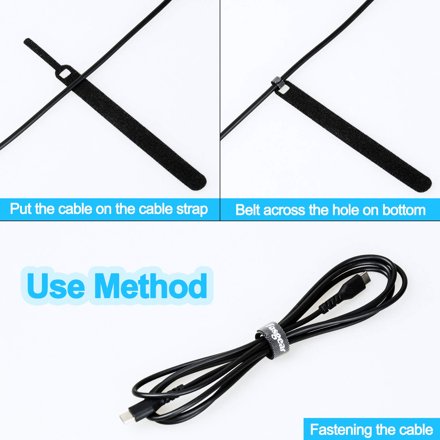 Fasgear 30 PCS Reusable Cable Ties Adjustable Fastener Hook and Loop Straps 6-inch Black for Organizing Cords and Wires - View 3 of 5