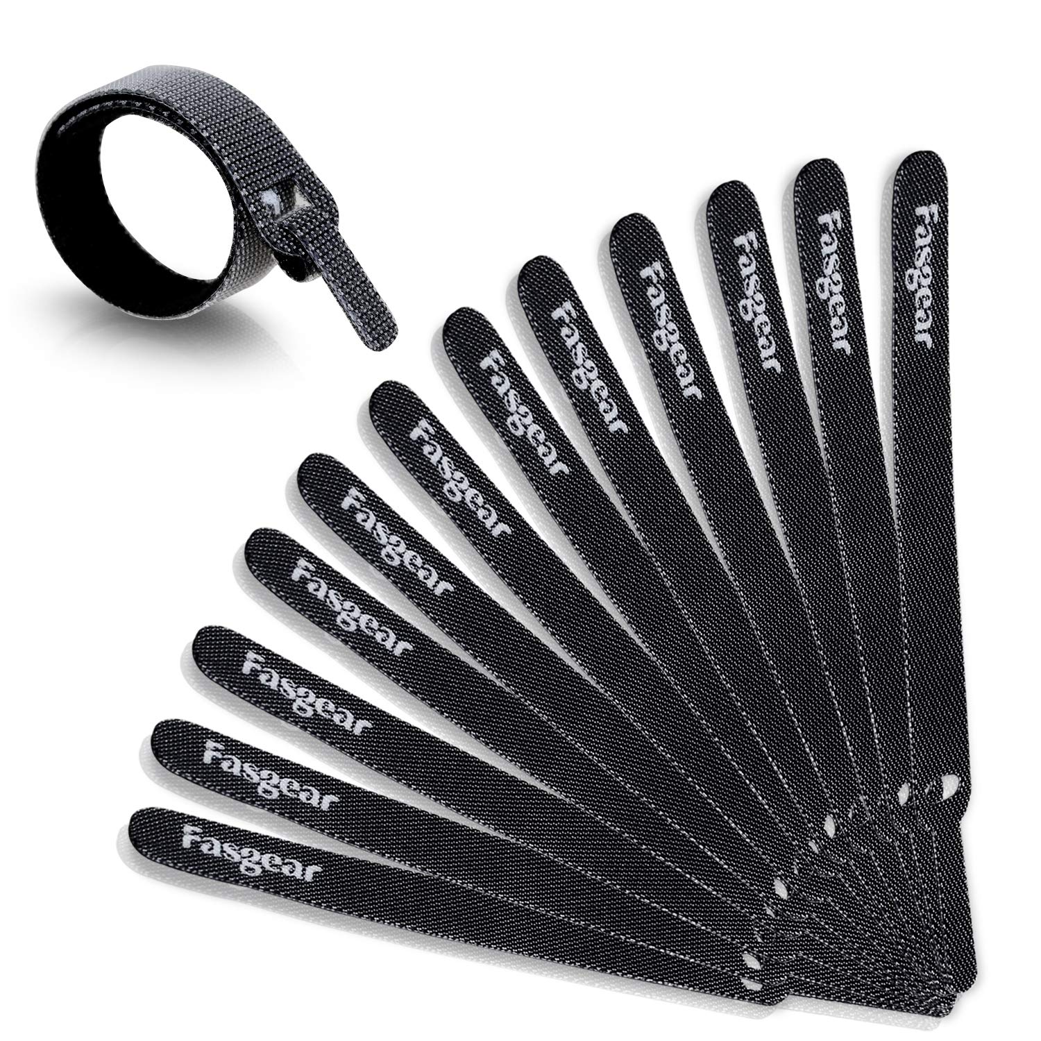 Fasgear 30 PCS Reusable Cable Ties Adjustable Fastener Hook and Loop Straps 6-inch Black for Organizing Cords and Wires