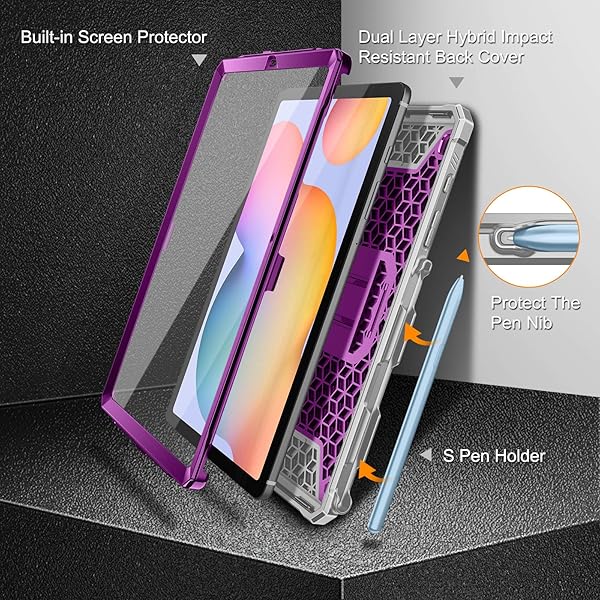 FINTIE Fintie Shockproof Case for Samsung Galaxy Tab S6 Lite 10.4 Inch – Rugged Unibody Hybrid Bumper Kickstand Cover with Screen Protector – Purple - View 6 of 11