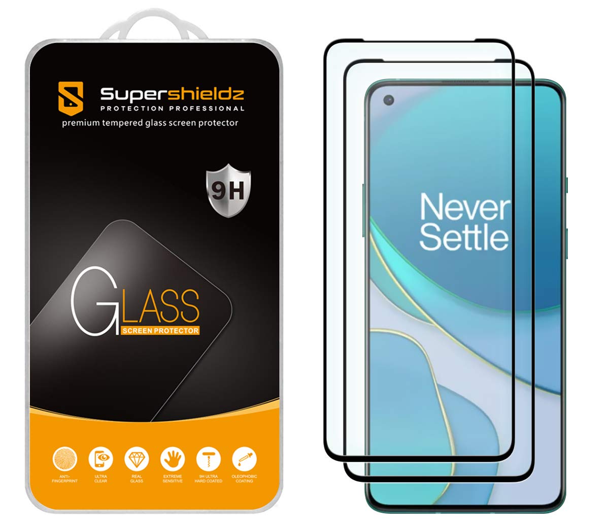 Supershieldz 2 Pack Tempered Glass Screen Protector for OnePlus 8T 5G Full Screen Coverage Anti Scratch Bubble Free Black