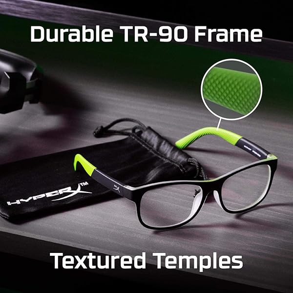 HyperX HyperX Spectre Scout Gaming Eyewear for Kids Blue Light Blocking UV Protection Crystal Clear Lenses TR-90 Frame Green Square Frame - View 6 of 8