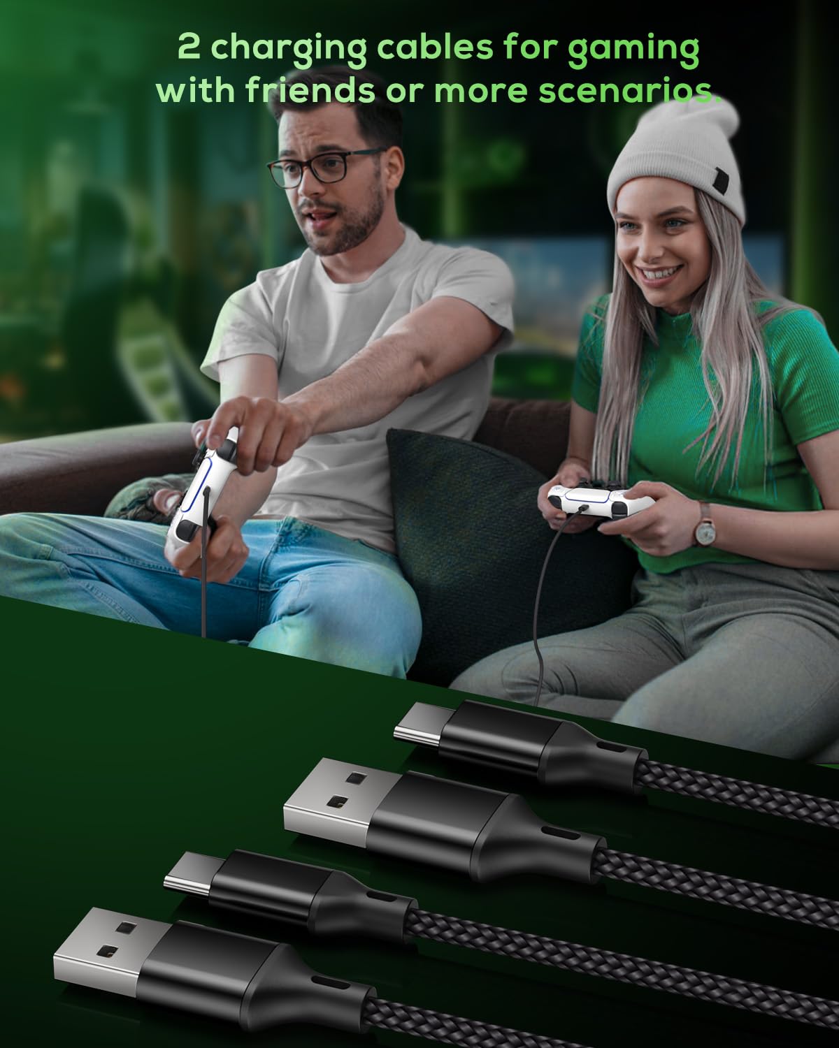 MENEEA 10FT Charger Cable for PS5 Xbox Series X/S Nintendo Switch Nylon Braided USB C Cord 2 Pack Replacement for Controllers - View 7 of 7