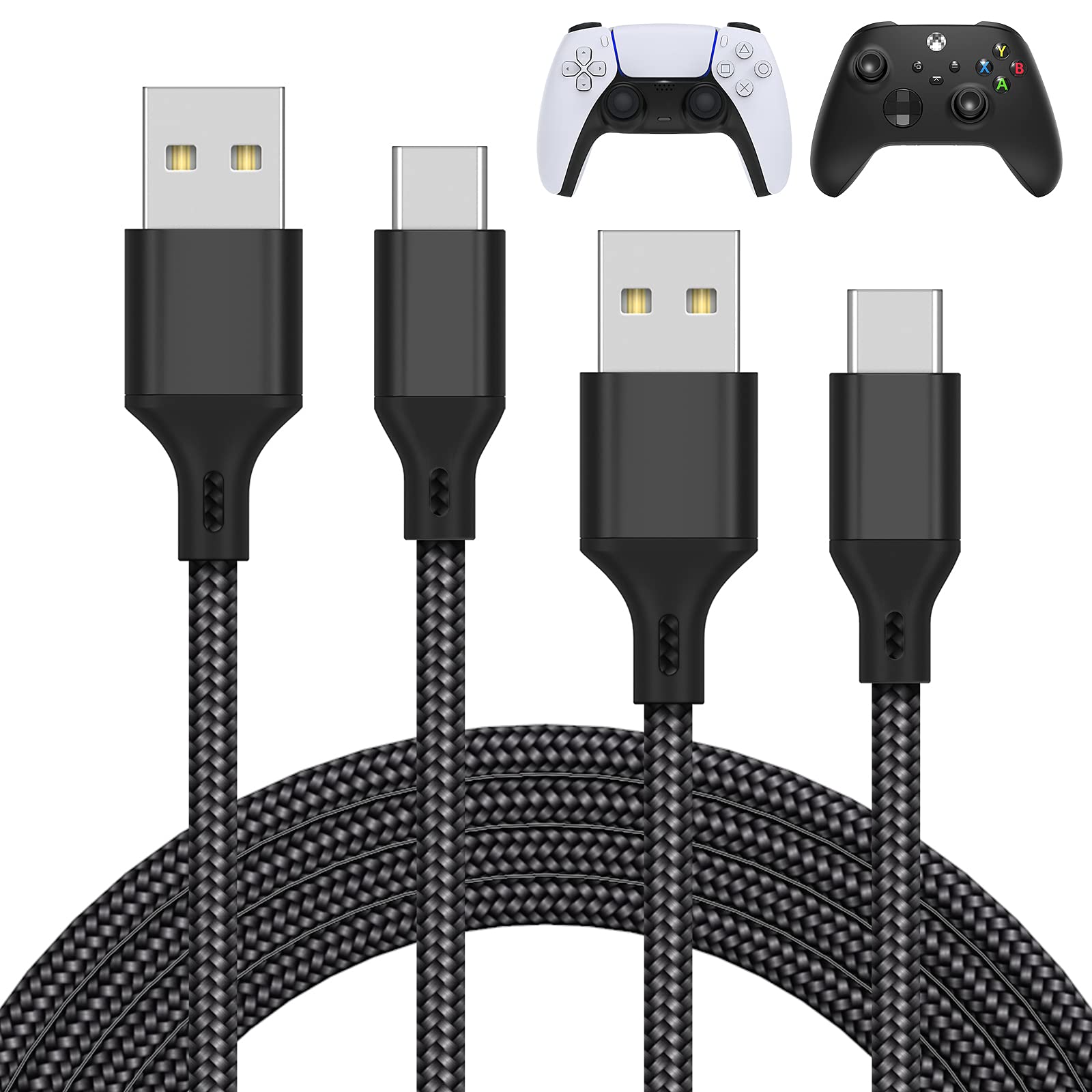 MENEEA 10FT Charger Cable for PS5 Xbox Series X/S Nintendo Switch Nylon Braided USB C Cord 2 Pack Replacement for Controllers