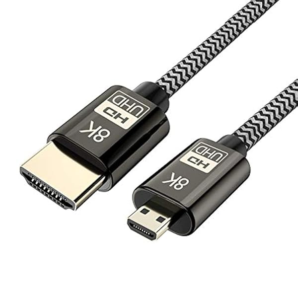 High-Speed Cablecc Micro HDMI to HDMI 2.1 - 8K 60Hz & 4K 120Hz, 1M Ultra-HD Cable for Cameras & Tablets