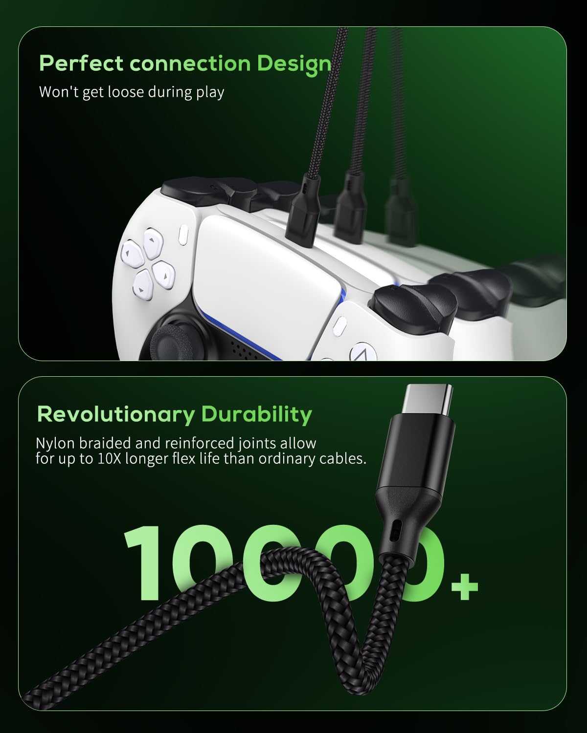 MENEEA 16.4FT Nylon Braided Charger Cable for PS5 Xbox Series X Switch Pro USB Type-C Accessories Black - View 6 of 7