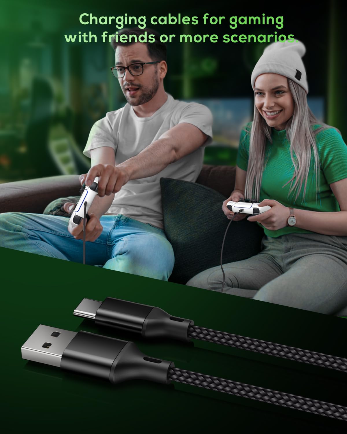 MENEEA 16.4FT Nylon Braided Charger Cable for PS5 Xbox Series X Switch Pro USB Type-C Accessories Black - View 7 of 7