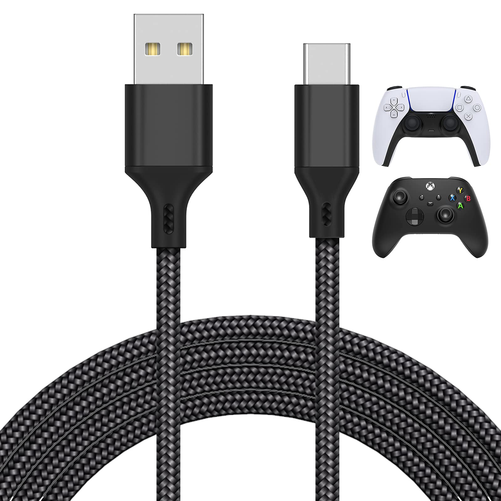 MENEEA 16.4FT Nylon Braided Charger Cable for PS5 Xbox Series X Switch Pro USB Type-C Accessories Black