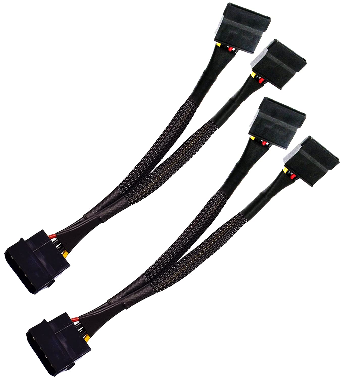 TeamProfitcom 4 Pin Male IDE to Dual 15 Pin Female SATA Power Splitter Adapter Cable 8 Inches 2 Pack for Hard Drive SSD Extension