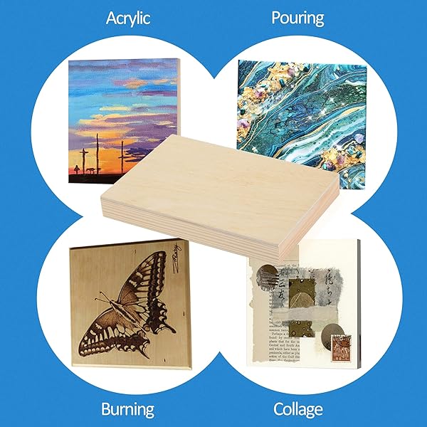 Falling in Art "Unfinished Birch Wood Panels Kit - 4 Pack 4x6" Cradle Boards for Painting, Crafts & Pouring" - View 4 of 8