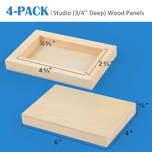 Falling in Art "Unfinished Birch Wood Panels Kit - 4 Pack 4x6" Cradle Boards for Painting, Crafts & Pouring" - View 6 of 8