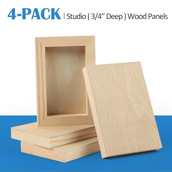 Falling in Art "Unfinished Birch Wood Panels Kit - 4 Pack 4x6" Cradle Boards for Painting, Crafts & Pouring" - View 7 of 8