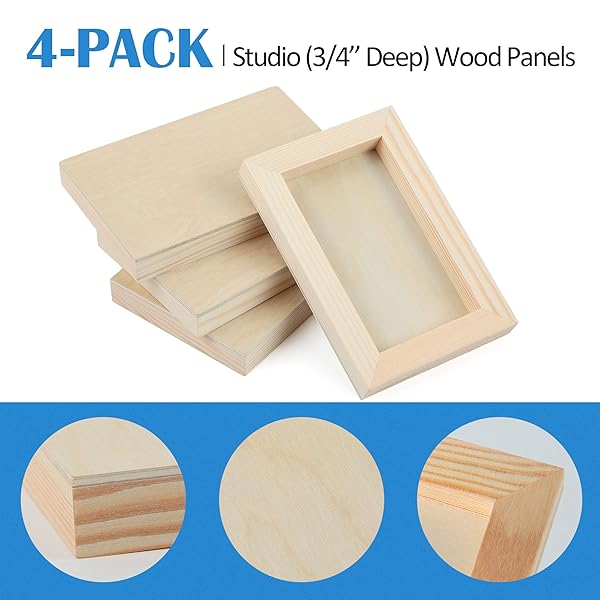 Falling in Art "Unfinished Birch Wood Panels Kit - 4 Pack 4x6" Cradle Boards for Painting, Crafts & Pouring" - View 8 of 8