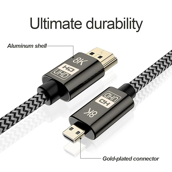 cablecc Cablecc Micro HDMI to HDMI 2.1 8K 60Hz & 4K 120Hz Cable - 1.5M Ultra-HD 48Gbps for Camera & Tablet - View 5 of 10