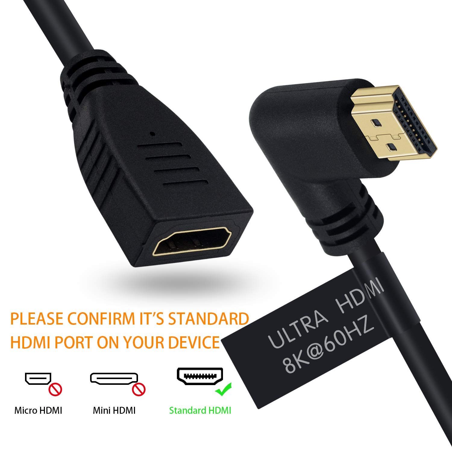 Poyiccot 8K HDMI Extension Cable 90 Degree Right Angle Male to Female 48Gbps 8K 60Hz 4K 120Hz 2feet for Laptop and PC - View 6 of 7