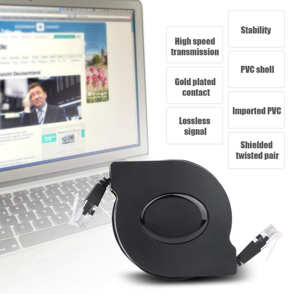 Demeras Demeras 2m Retractable CAT6 Ethernet Cable - Adjustable RJ45 LAN for Modem, Router, PC, Laptop, PS2 - Black - View 4 of 9