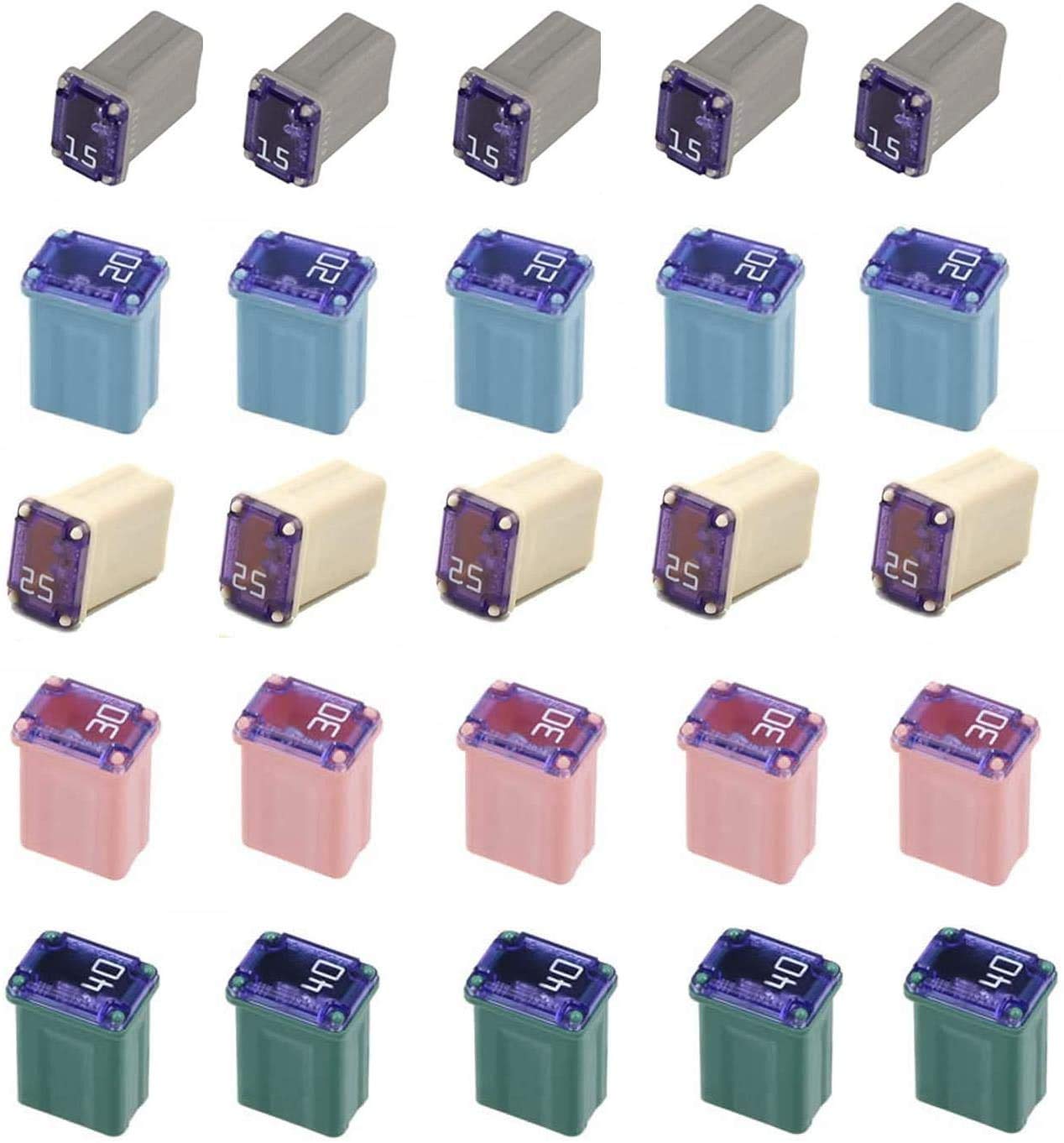 TAITONG 25 Pack Multi Color Micro Cartridge Fuses 15-40 Amp MCASE Type for Cars SUVs and Trucks