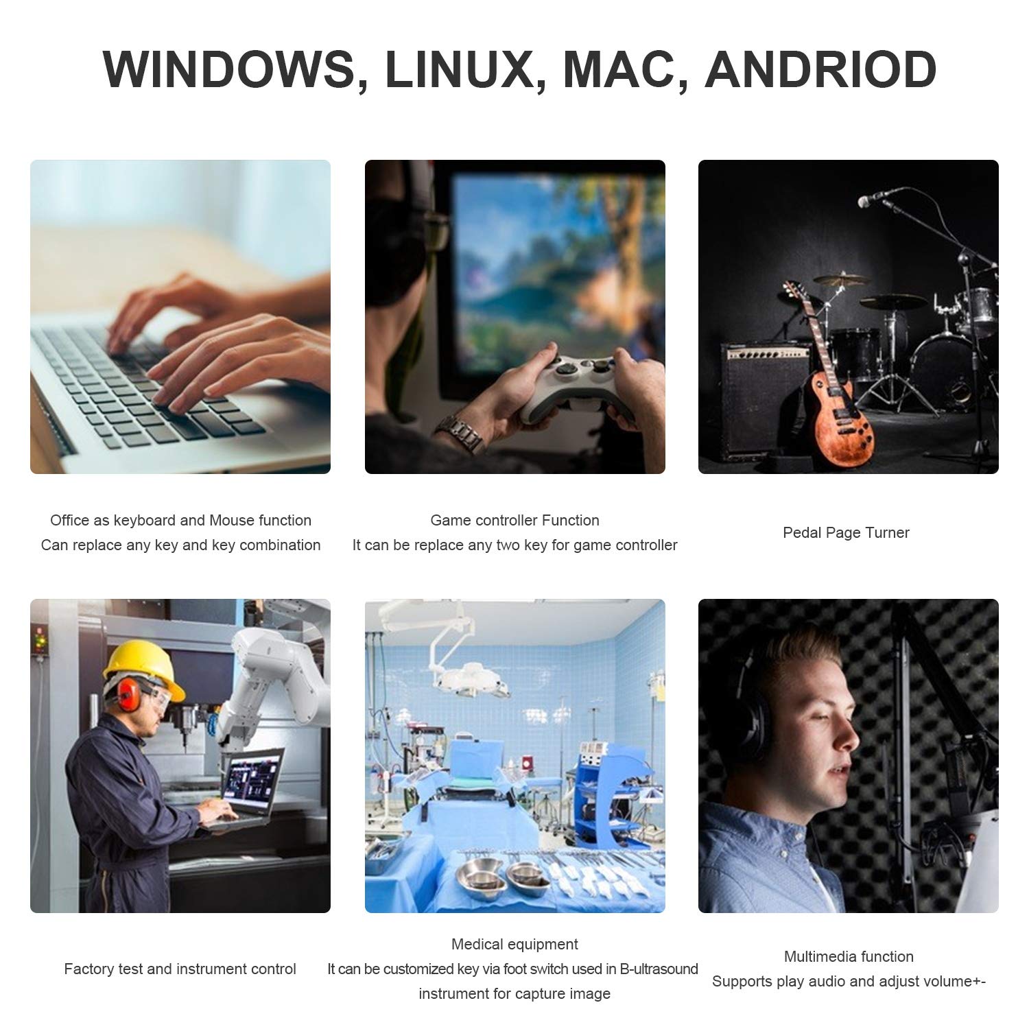 iKKEGOL USB Triple Foot Pedal Optical Switch Control for Computer Keyboard Mouse Game Action 3 Key Programmable Device - View 5 of 6