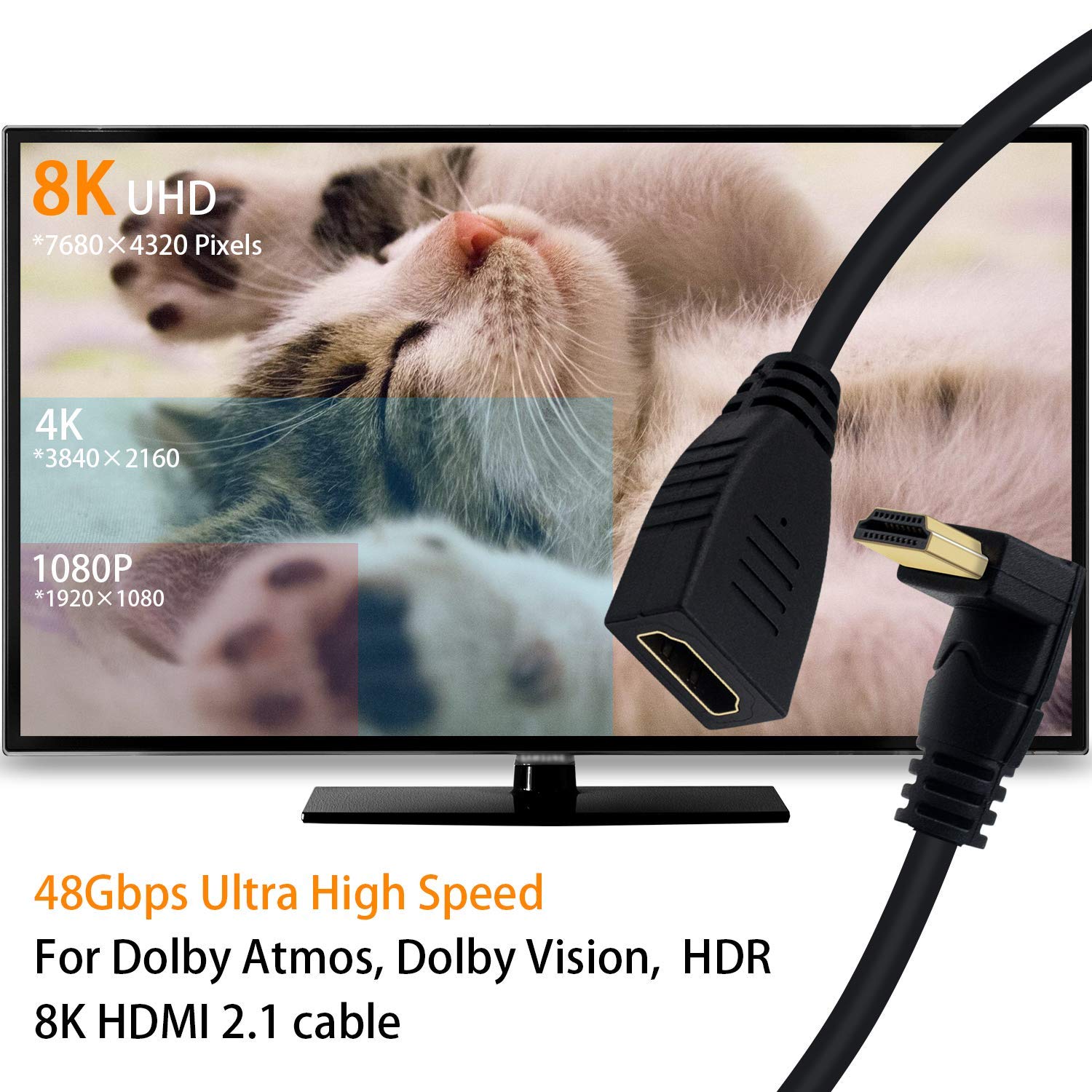 Poyiccot 8K HDMI Extension Cable 90 Degree Down Angle Male to Female 48Gbps 8K 60Hz for TV Xbox PS4 PS5 0.5feet - View 2 of 7