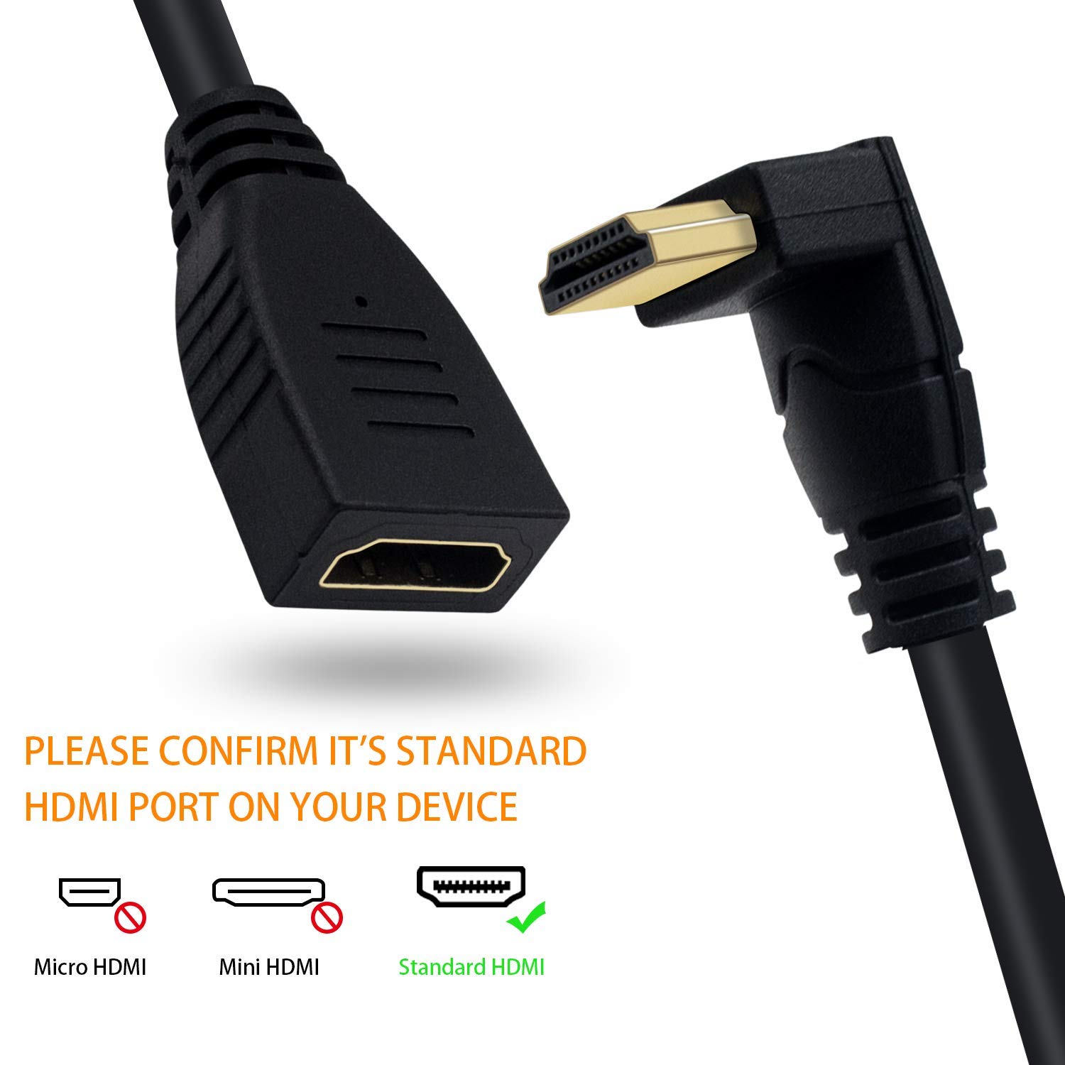 Poyiccot 8K HDMI Extension Cable 90 Degree Down Angle Male to Female 48Gbps 8K 60Hz for TV Xbox PS4 PS5 0.5feet - View 4 of 7