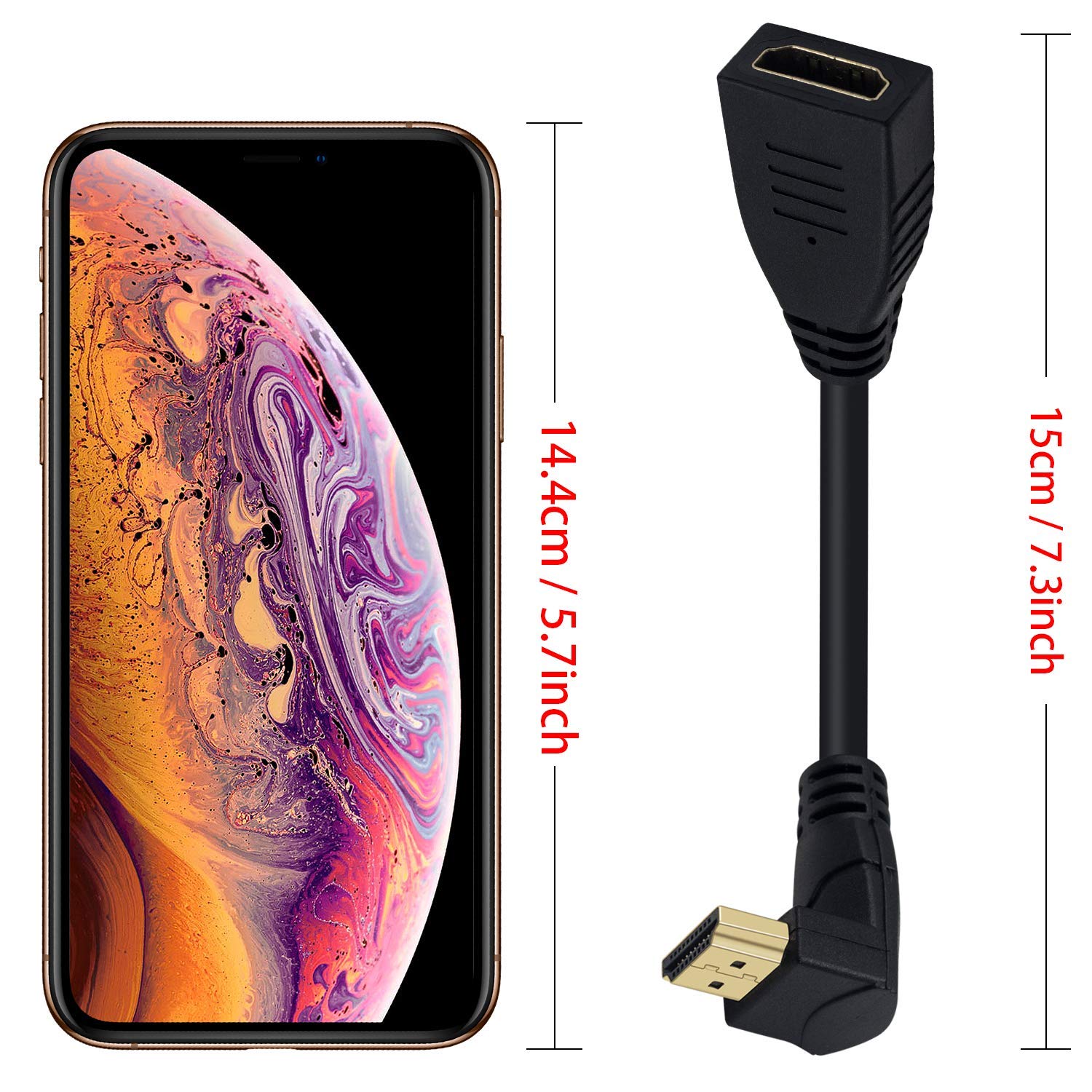 Poyiccot 8K HDMI Extension Cable 90 Degree Down Angle Male to Female 48Gbps 8K 60Hz for TV Xbox PS4 PS5 0.5feet - View 5 of 7