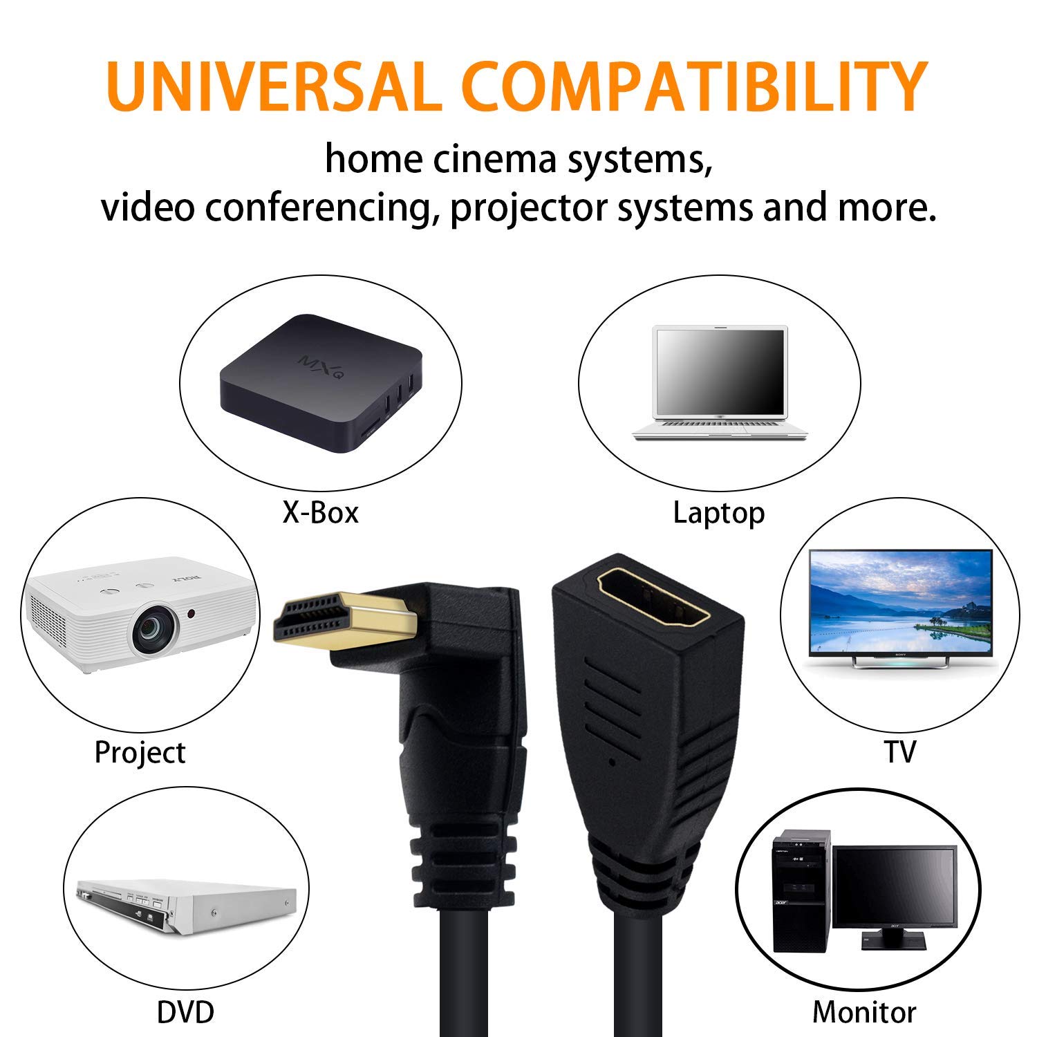 Poyiccot 8K HDMI Extension Cable 90 Degree Down Angle Male to Female 48Gbps 8K 60Hz for TV Xbox PS4 PS5 0.5feet - View 6 of 7