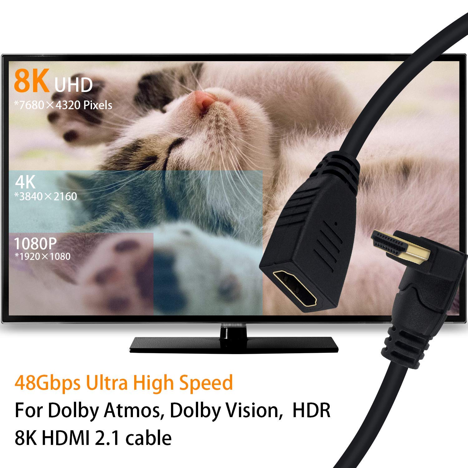 Poyiccot 8K HDMI Extension Cable 90 Degree Male to Female 48Gbps 8K 60Hz for TV Xbox PS4 PS5 0.5feet - View 2 of 7