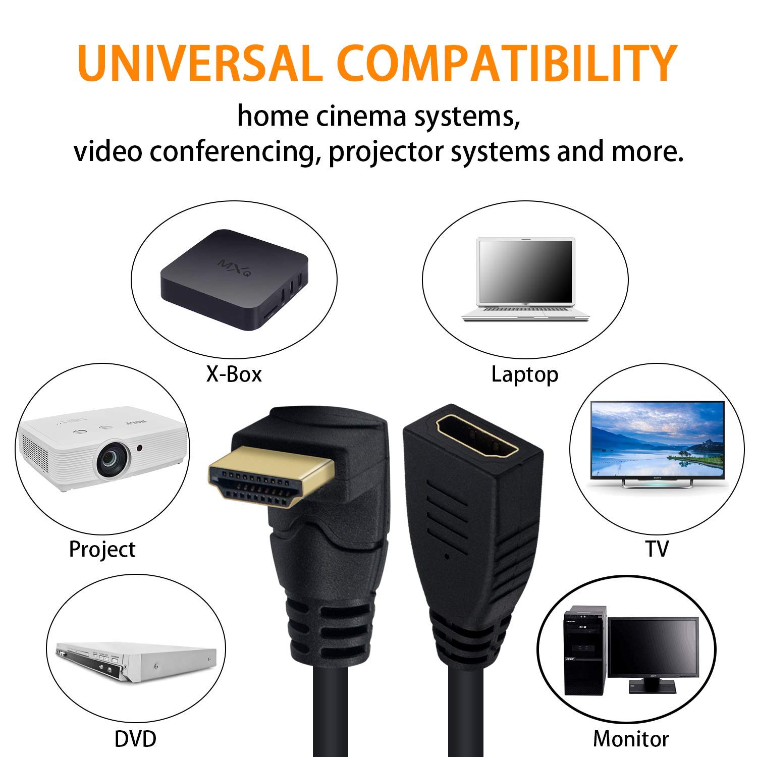 Poyiccot 8K HDMI Extension Cable 90 Degree Male to Female 48Gbps 8K 60Hz for TV Xbox PS4 PS5 0.5feet - View 5 of 7