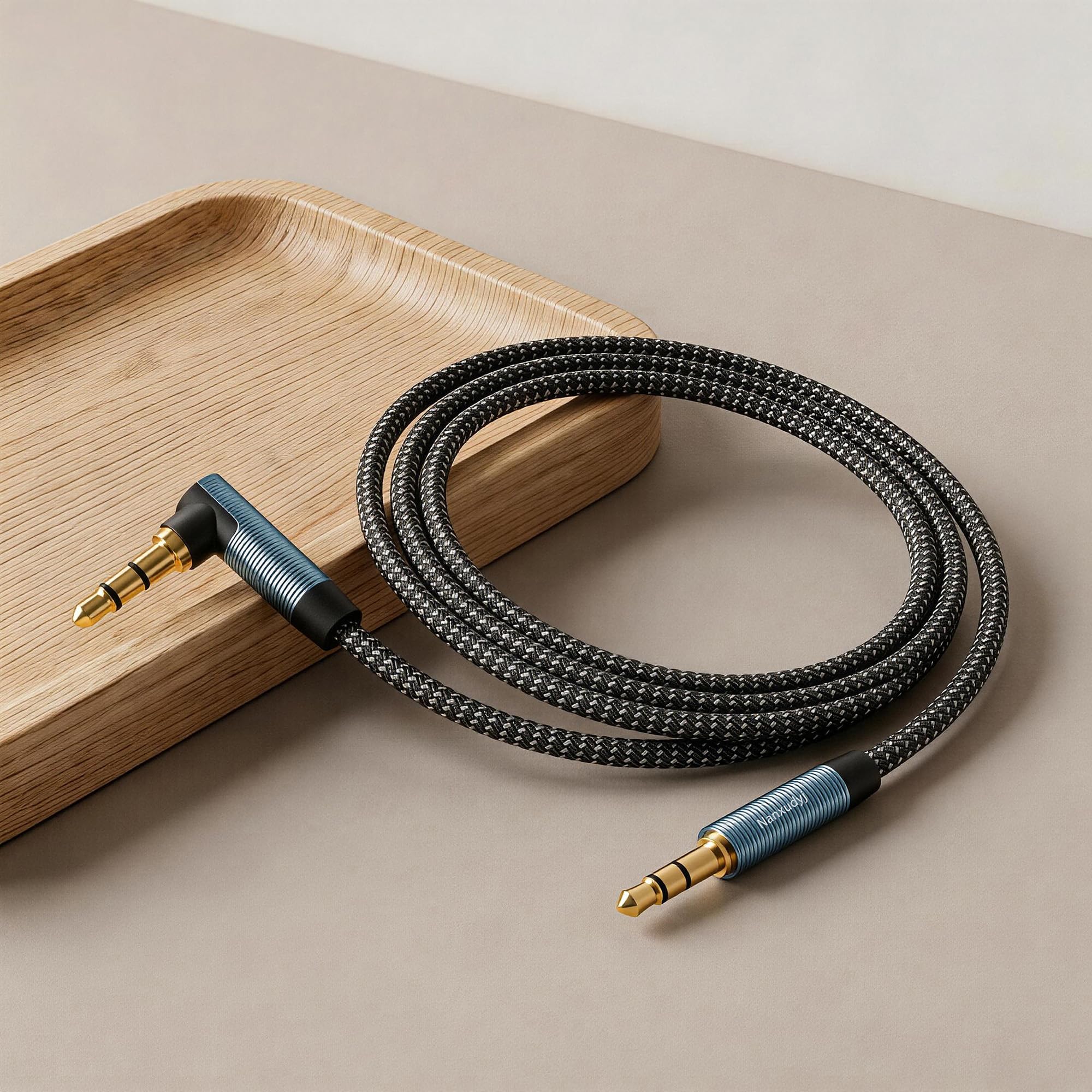 Nanxudyj 1ft AUX Cord 3.5mm Stereo Audio Cable Right Angle Male to Male Compatible with Car Headphones Tablets and Speakers - View 2 of 7