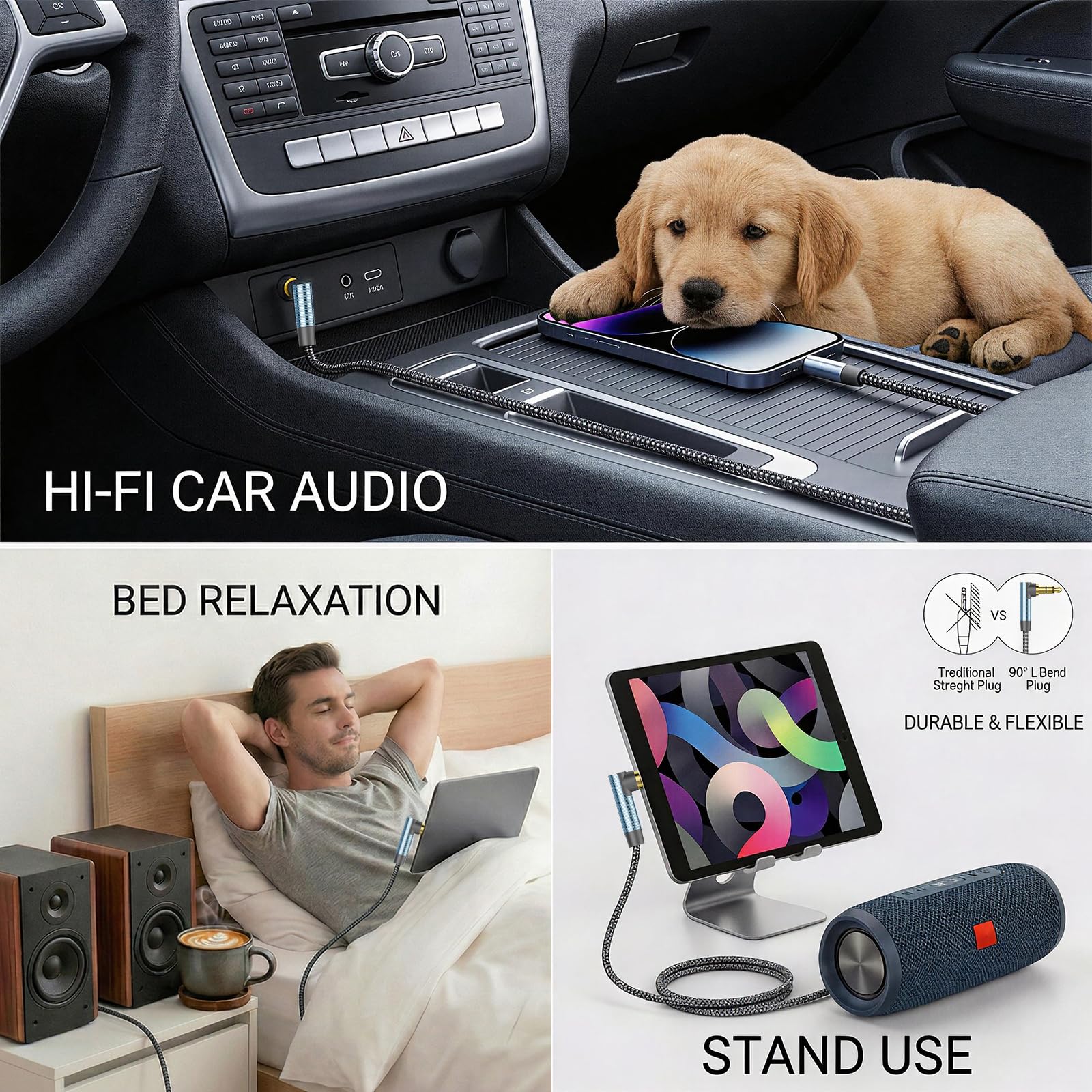 Nanxudyj 1ft AUX Cord 3.5mm Stereo Audio Cable Right Angle Male to Male Compatible with Car Headphones Tablets and Speakers - View 6 of 7