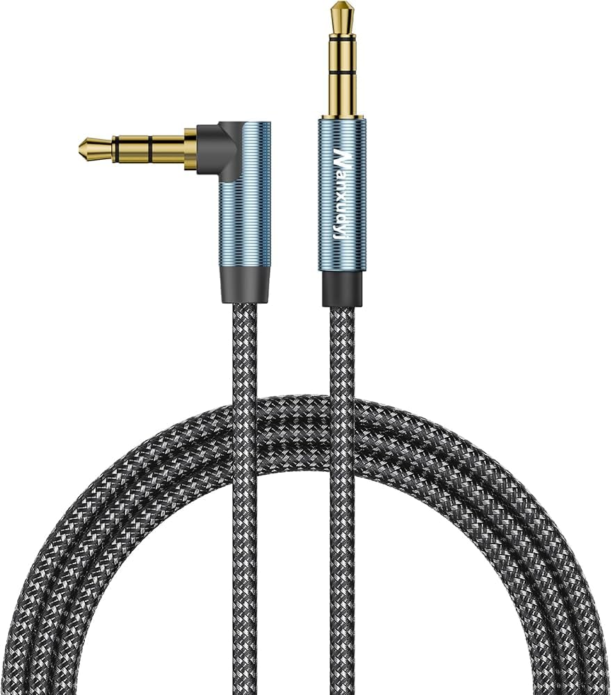 Nanxudyj 1ft AUX Cord 3.5mm Stereo Audio Cable Right Angle Male to Male Compatible with Car Headphones Tablets and Speakers