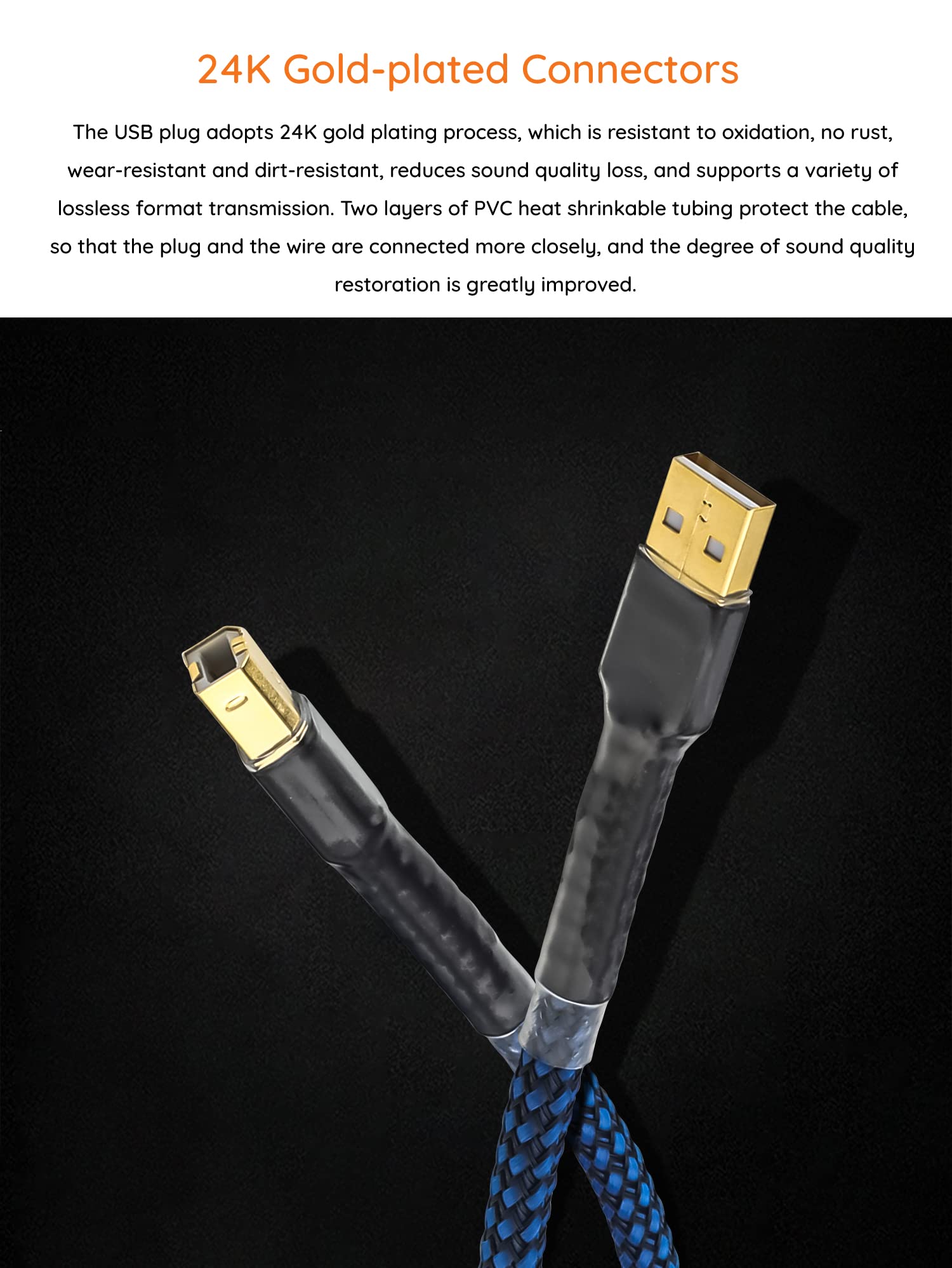 Viborg USB Printer Cable 1.6FT Durable USB 2.0 Type A to B Male High Speed Scanner Cord for Digital Audio DAC - View 3 of 7