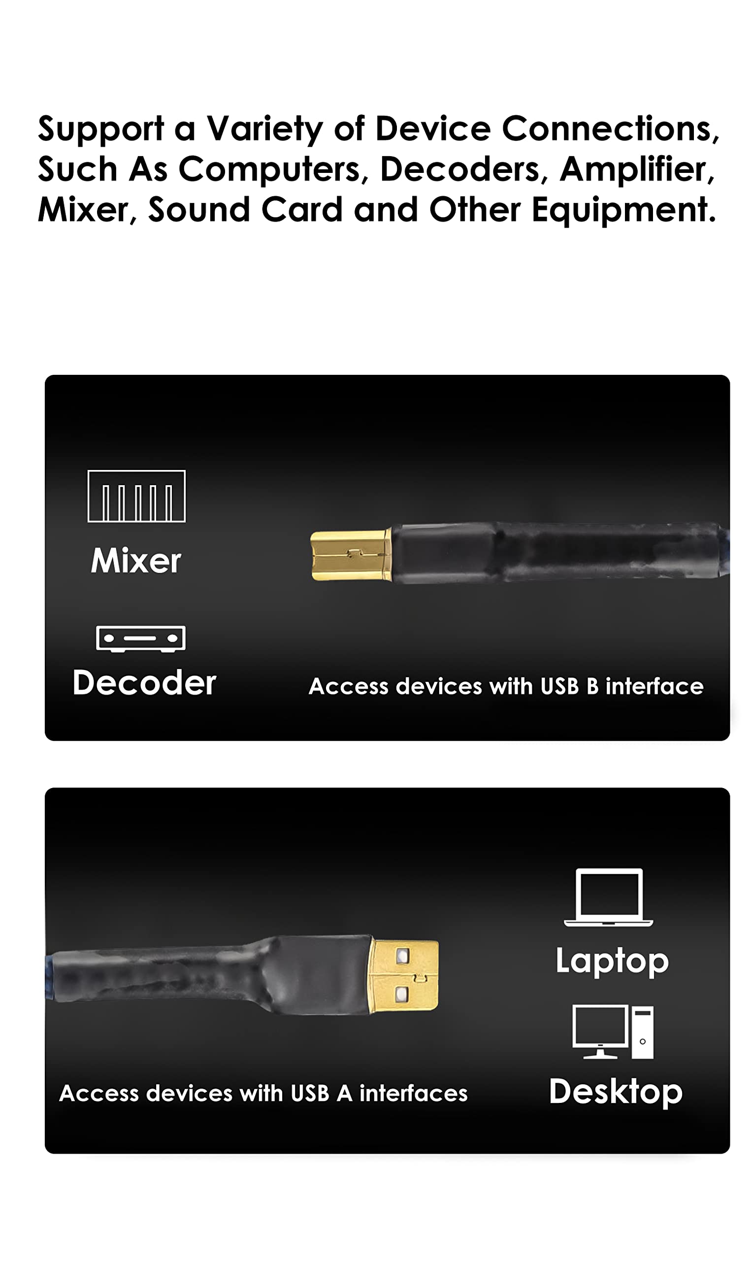 Viborg USB Printer Cable 1.6FT Durable USB 2.0 Type A to B Male High Speed Scanner Cord for Digital Audio DAC - View 7 of 7