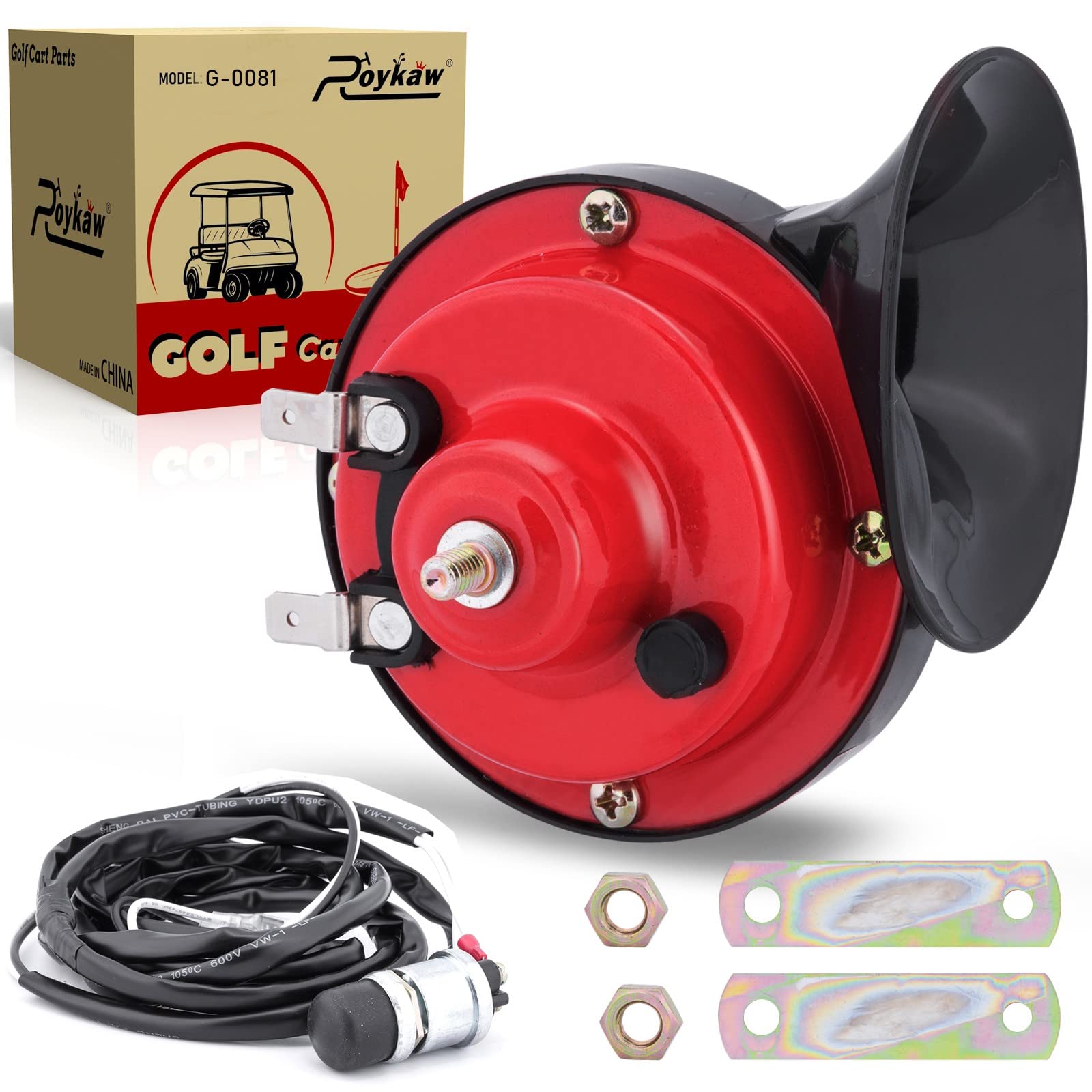 Roykaw Golf Cart 12 Volt Horn Kit with Floor Mount Button for EZGO Club Car Yamaha UTV and Boat