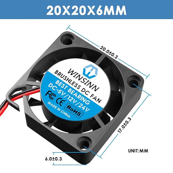 WINSINN WINSINN 20mm 5V Hydraulic Bearing Cooling Fan 10000 RPM Replacement for Printers Routers Set-Top Boxes 30cm Cable Brushless 2Pcs - View 2 of 5