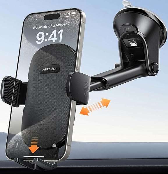 APPS2Car APPS2Car Phone Holder Mount for Dashboard & Windshield - Compatible with iPhone, Samsung & All Cell Phones - Black