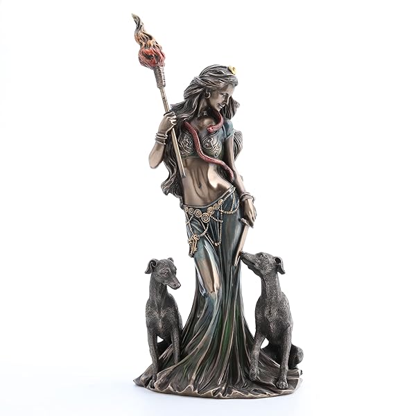 Veronese Design "Veronese Design Hecate Sculpture: 13.5" Greek Goddess with Hounds - Cold Cast Resin Bronze Finish"