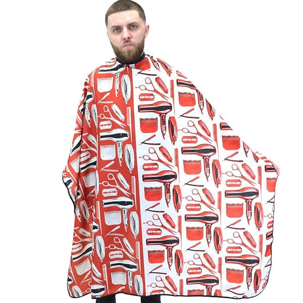 King Midas Empire Barber Capes Hair Cutting Capes King Midas Moses Edition Red and White for Professional Use - View 3 of 7