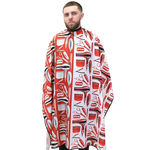 King Midas Empire Barber Capes Hair Cutting Capes King Midas Moses Edition Red and White for Professional Use - View 2 of 7